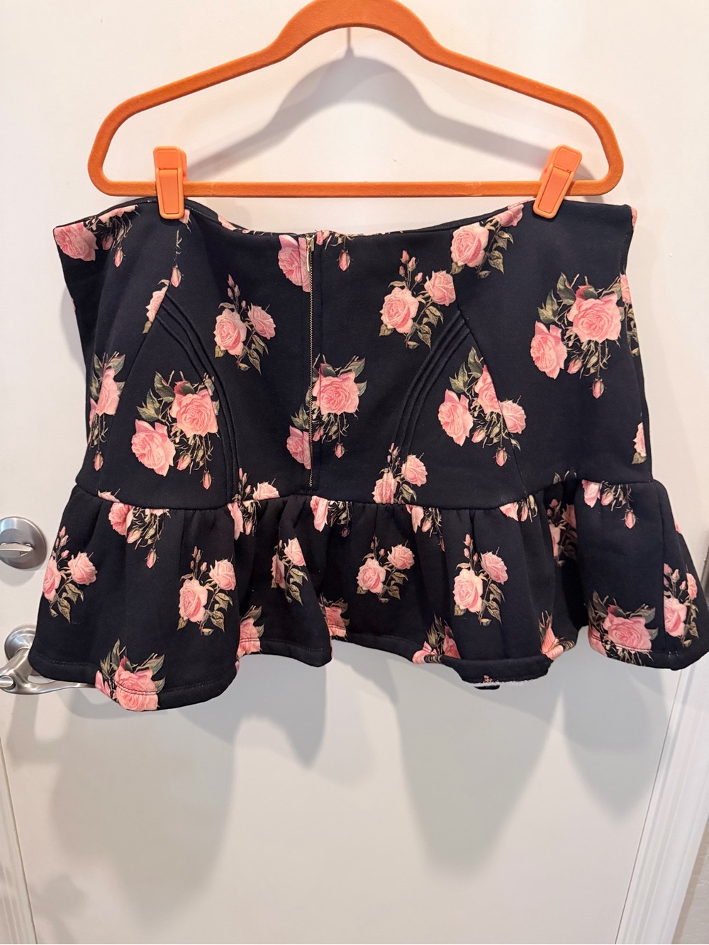 Selkie Black Mini Skirt with Pink Rose Print